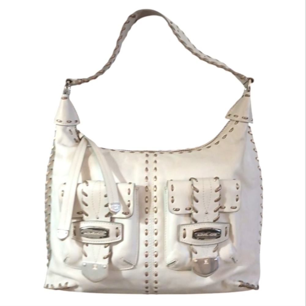 Michael Kors White Leather Shoulder Bag Buckled Hobo Bag